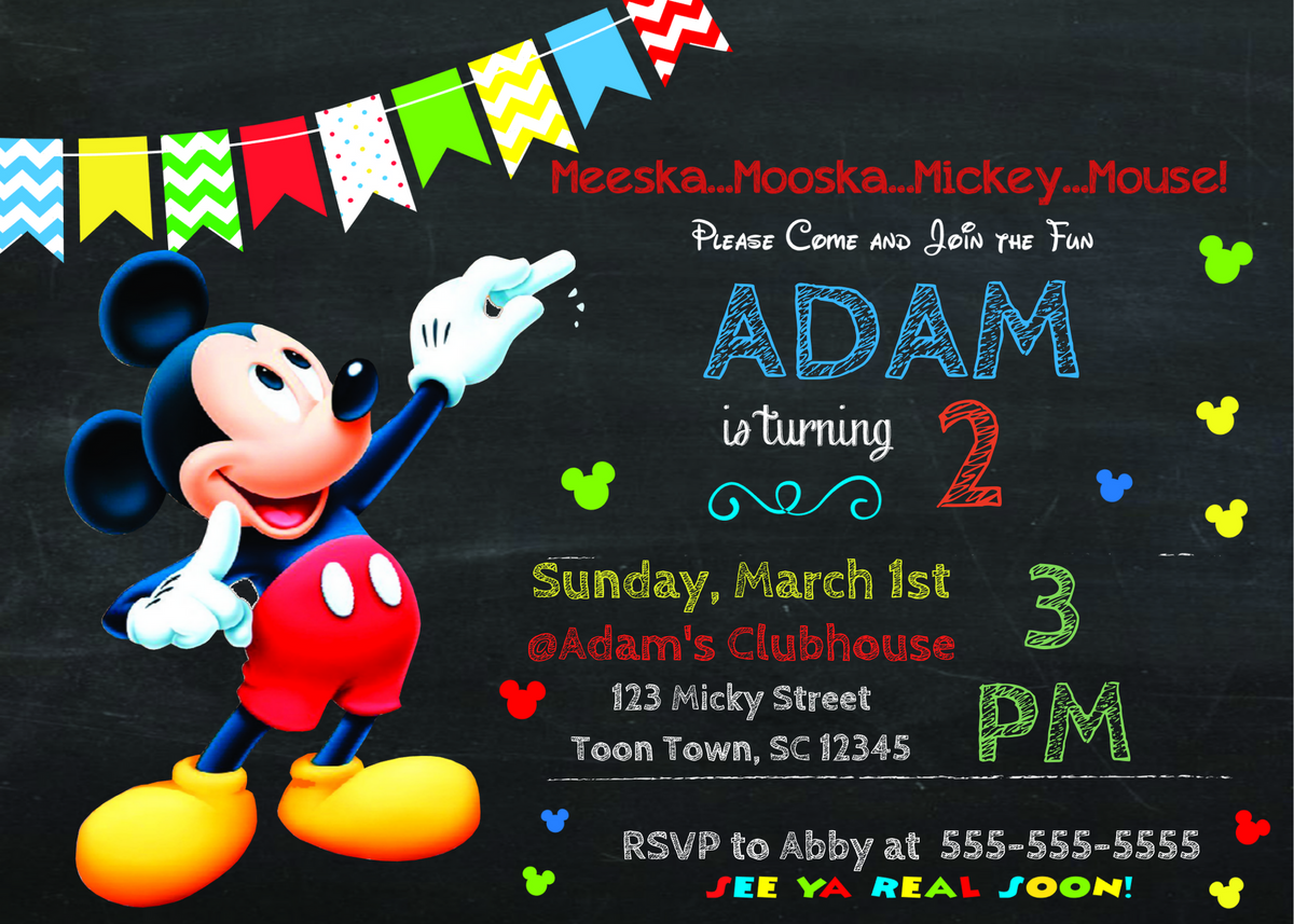 Mickey Mouse Birthday Invitation, Mickey Mouse Clubhouse, Mickey Birth