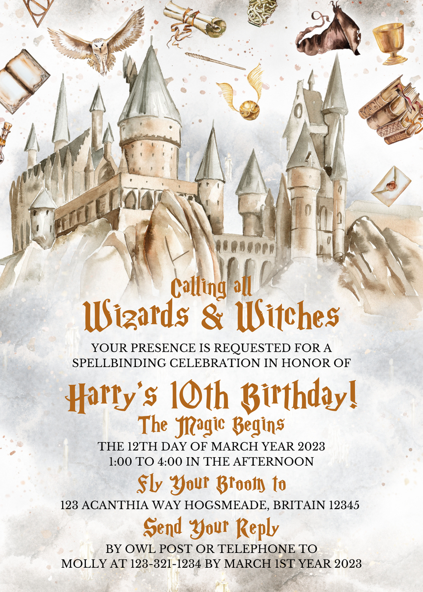 Harry Potter Birthday Invitation, Wizard Birthday Invitation, Personal –  Sew Sticky Designs