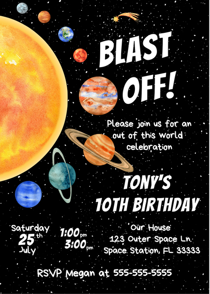 Space Birthday Invitation and Thank You, Solar System Birthday Invitation, Planets Birthday Invitation, Birthday Template, Canva Editable Invitation, Editable Birthday Invitation, Editable Invitation, Digital Download, Sew Sticky Designs