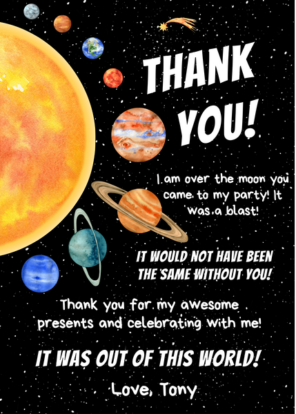 Space Birthday Thank You Card, Solar System Birthday Invitation, Planets Birthday Invitation, Birthday Template, Canva Editable Invitation, Editable Birthday Invitation, Editable Invitation, Digital Download, Sew Sticky Designs